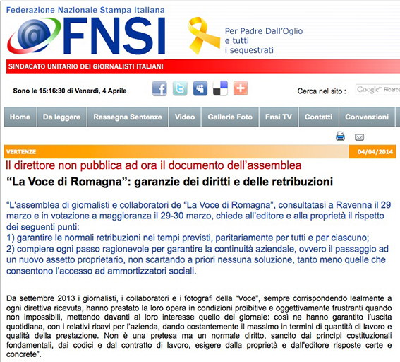 Fnsi sulla vertenza dei giornalisti de “La Voce di Romagna”