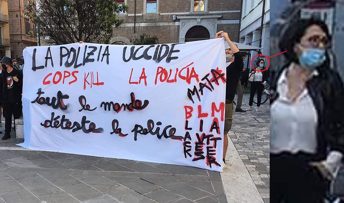 Emma Petitti dietro allo striscione “la polizia uccide”: la Lega insorge